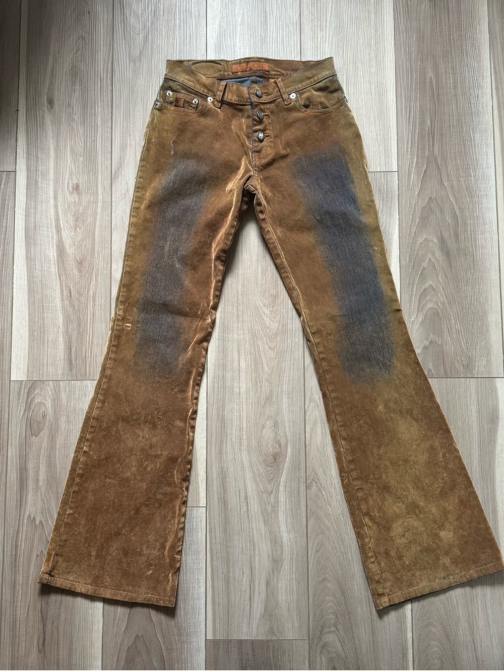 BONGO Brown button fly Boot Cut Jeans with Faded Panel Detail low rise